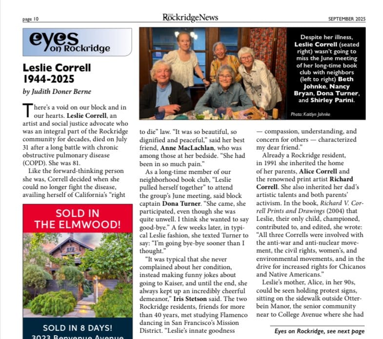 Leslie Correll featured in the Rockridge News.