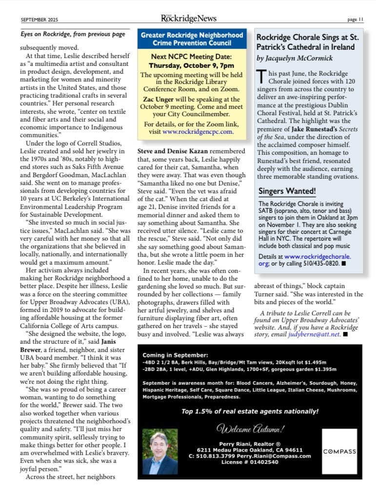 Leslie Correll featured in the Rockridge News.