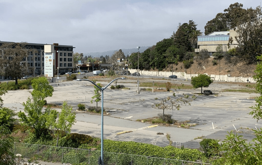View of the empty lot at The Ridge from above Pleasant Valley Road. Photo by Joe Johnston.