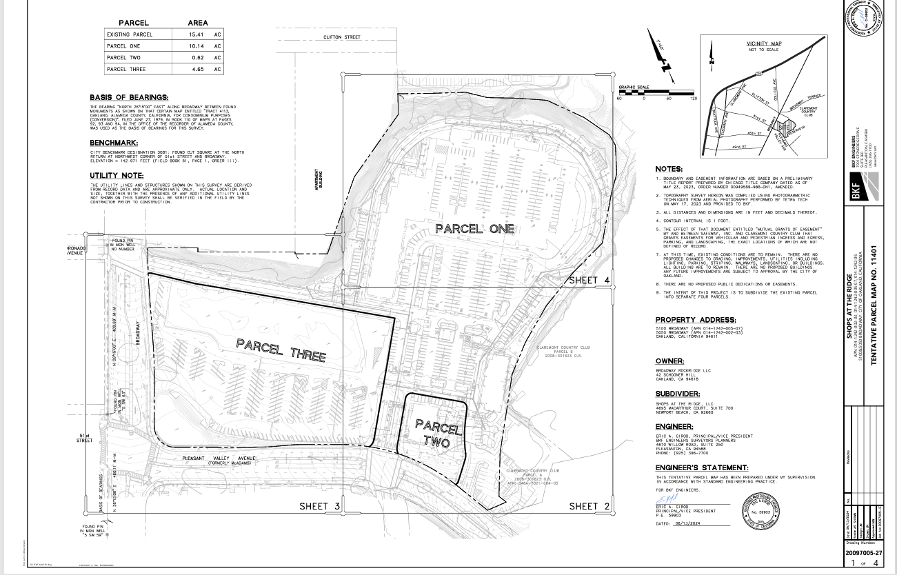 Map of the Shops at the Ridge shopping center showing the proposed three parcels.